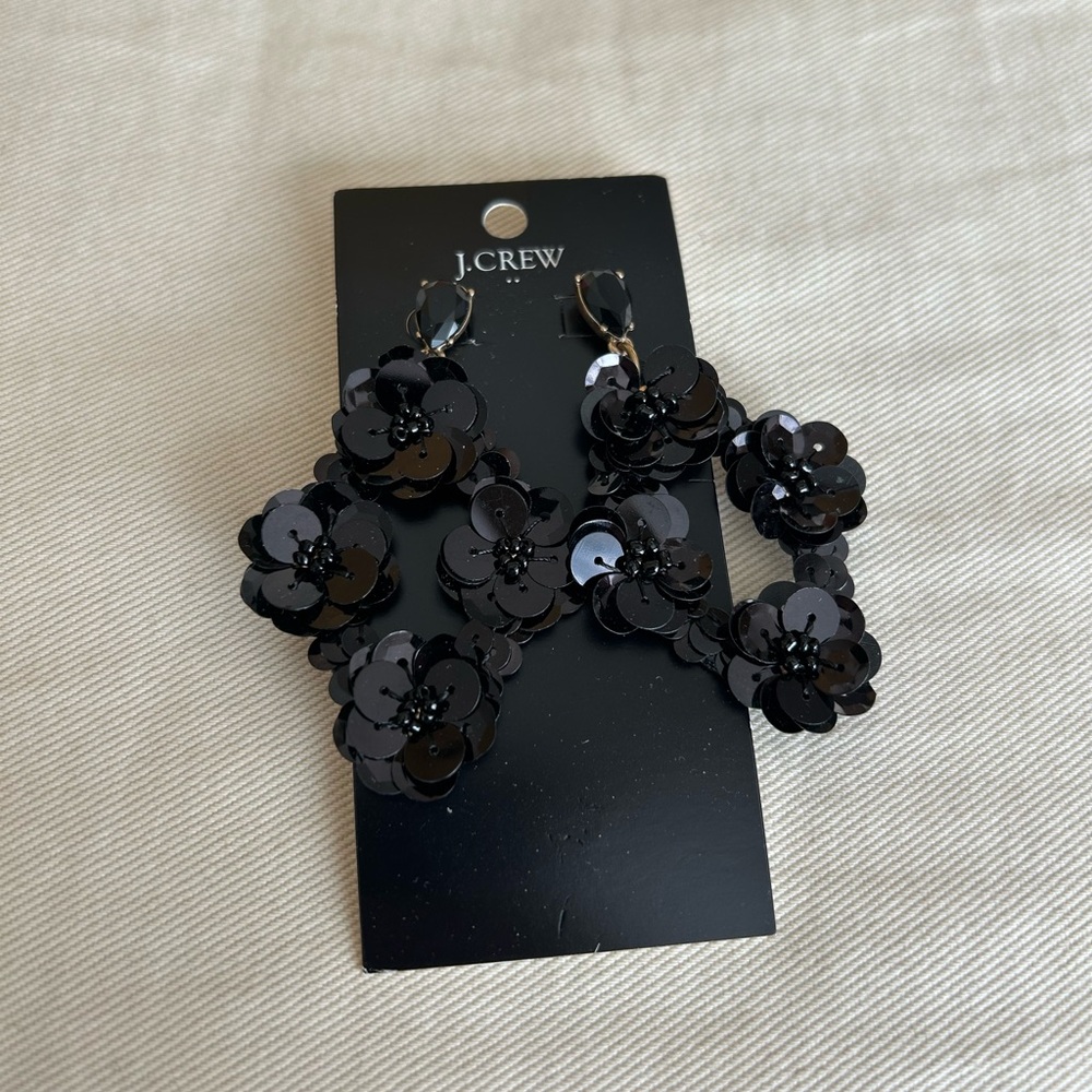 New J. Crew black beaded leather statement earrings 😍
